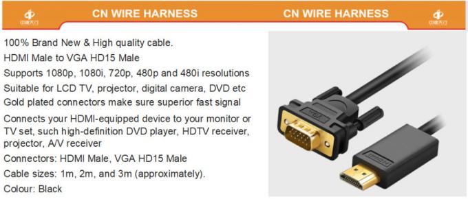 Πολυμέσων καλώδιο Wire Harnesses Προσαρμοσμένη μετατροπή βίντεο USB HDMI σε καλώδιο VGA 0